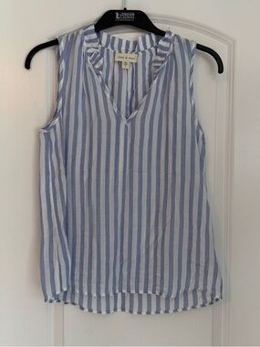 cloth & stone Blue & White Vertical Stripe Sleeveless V-Neck Top